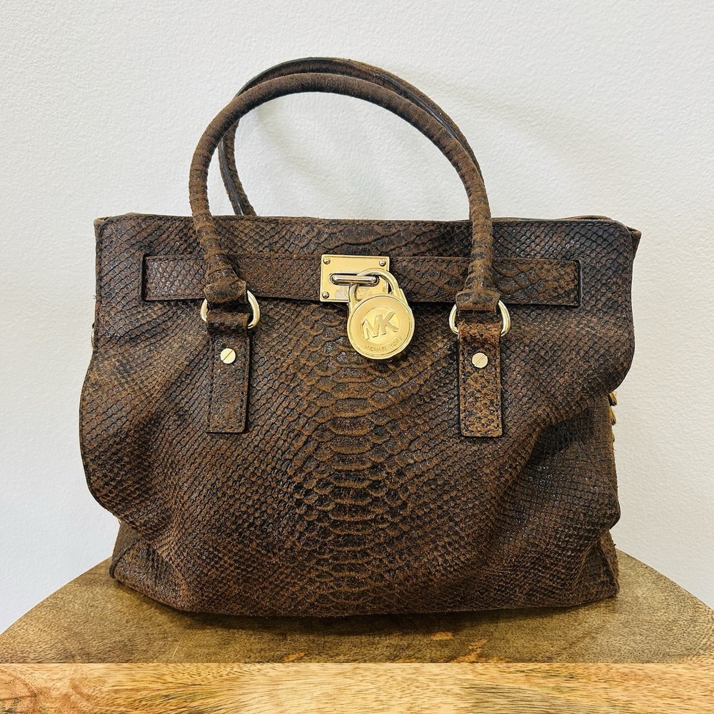 Michael Kors Hamilton Python Embossed Leather Satchel Bag
